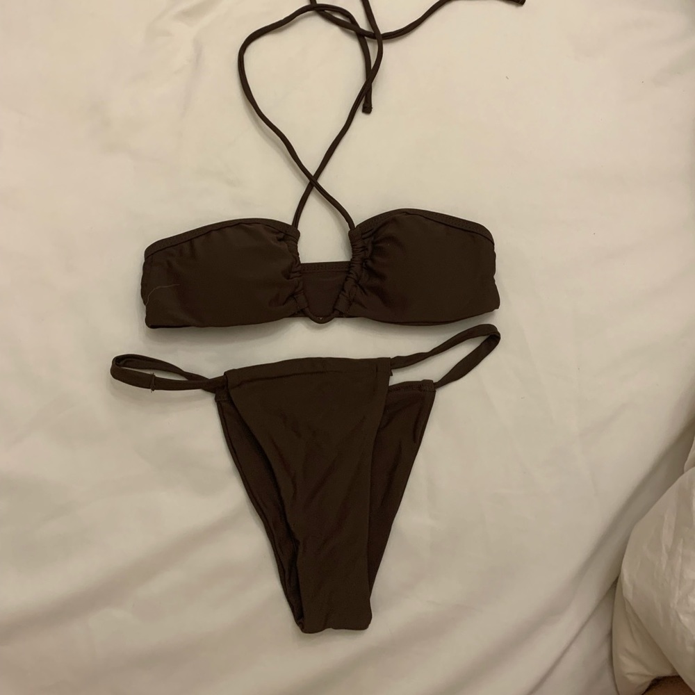 Front tie brown bikini. Absolutely gorgeous